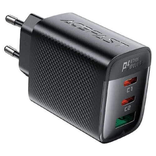 USB CHARGER  Α108 PD67W GAN 1xUSB-A & 2xUSB-C BLACK & ΓΙΑ LAPTOP
